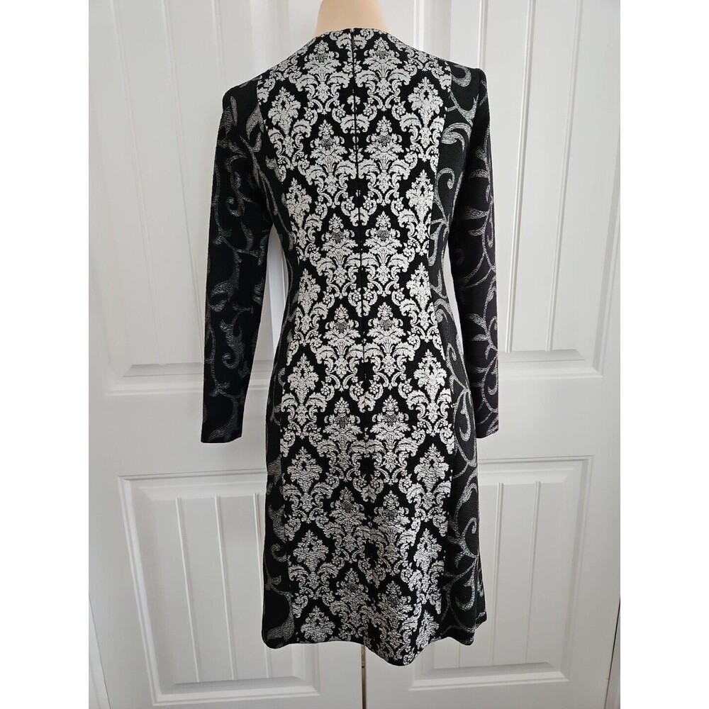 Antonio Melani Metallic Silver Black Filigree Sheath Dress SIZE 2 Long Sleeve - Picture 5 of 9